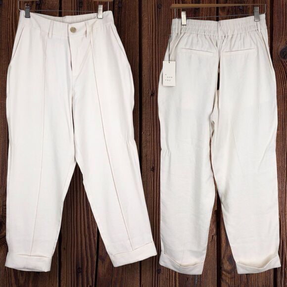 NWT Women’s High Rise Slim Straight Leg Pintuck Ankle Pants, Ivory Trousers SZ 8 - Picture 1 of 12